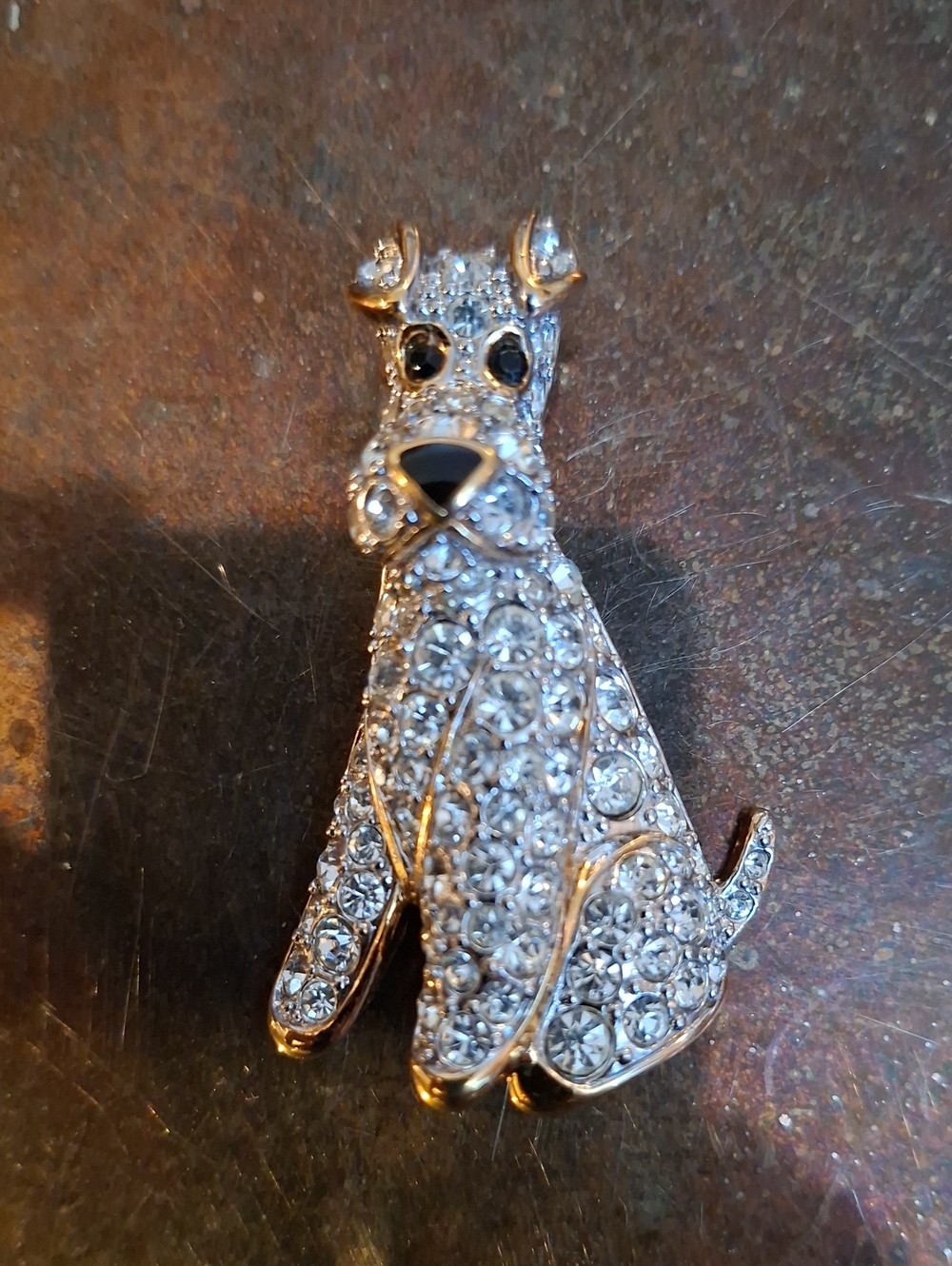D'Orlan Signed Rhinestone Dog Brooch